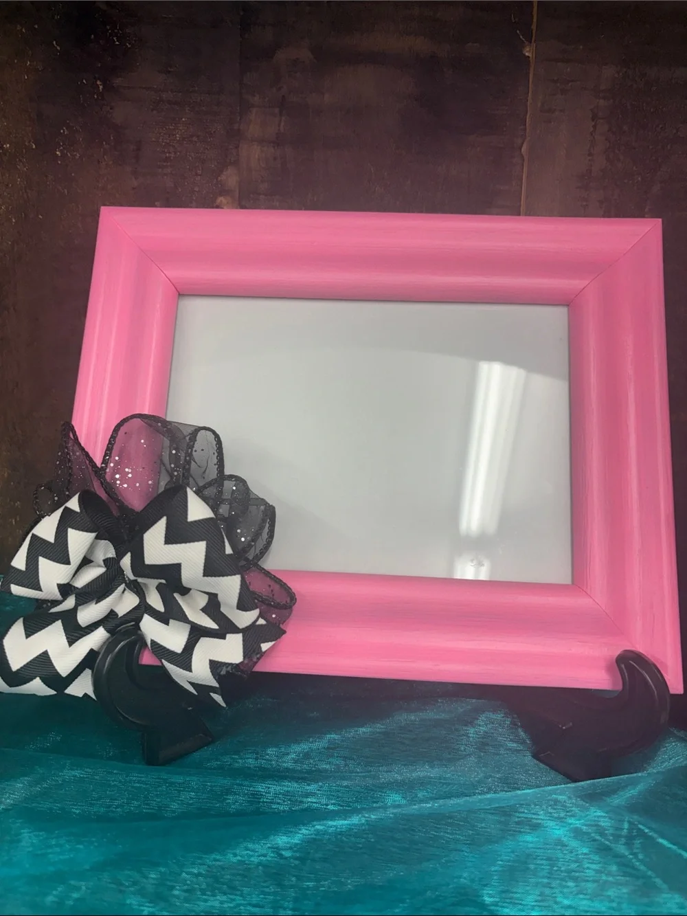 Pink Decorative Photo Frame with Chevron Ribbon Accent